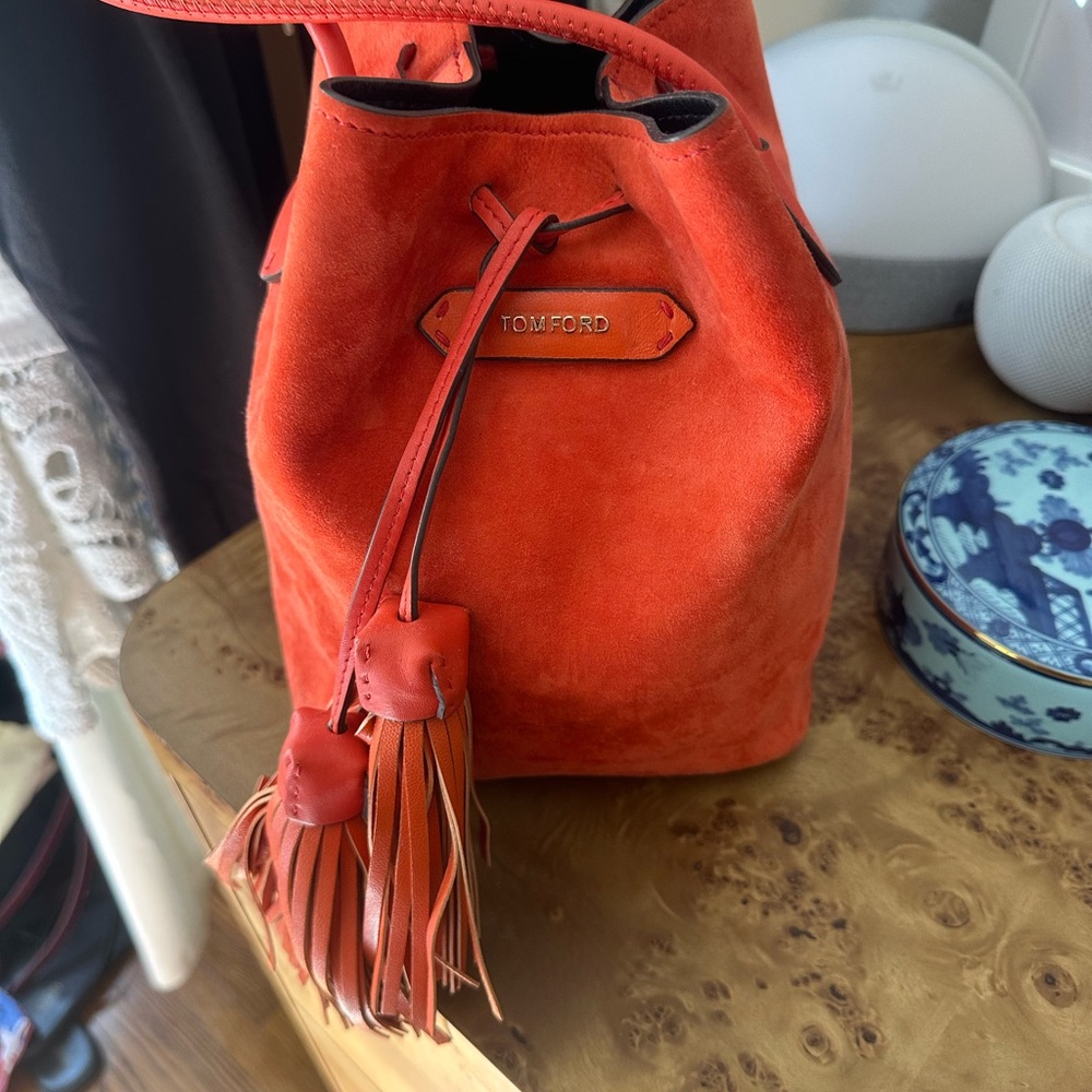Tom Ford Orange Suede Crossbody Bag with Tassel Detail